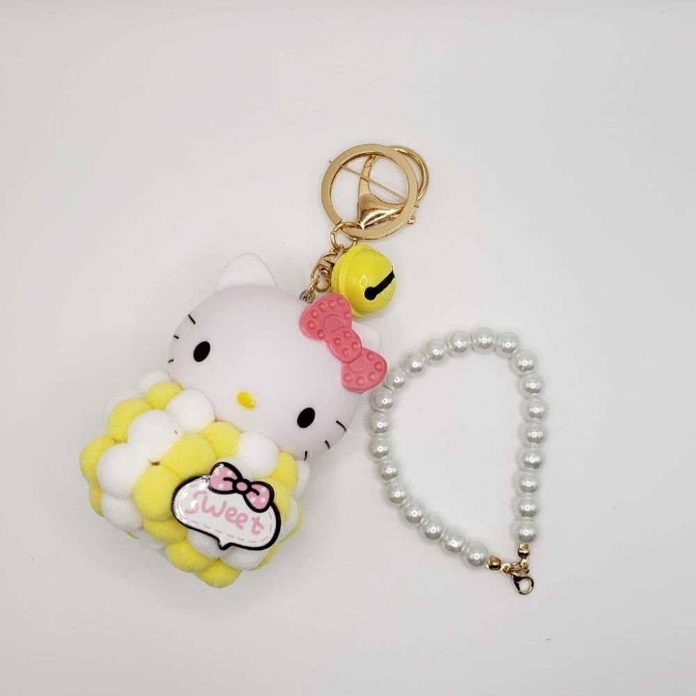 Brand New Hello Kitty Yellow Pearl Keychain - Picture 2 of 3